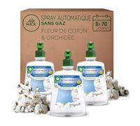 Air Wick Désodorisant Maison Spray Automatique Sans Gaz Active Fresh - 3 Recharges Parfum Fleur de coton + Orchidée - Les visuels et titres peuvent varier