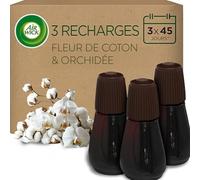 Air Wick Recharges Désodorisant Diffuseur Parfum Fleur de Coton & Orchidée- Brume parfumée aux Huiles Essentielles - 3 x 20 ml
