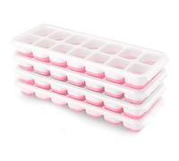 Airabc Lot de 4 bacs à glaçons en silicone avec couvercle, peu encombrant et empilable, certifié LFGB et sans BPA, bacs à glaçons carrés faciles à retirer Rose