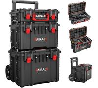 AIRAJ Caisse à Outils Roulante 3 niveaux, modulaire empilable, étanche, roulettes tout-terrain, poignée télescopique pour outils