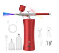 Airbrush Ongle, Kit Aérographe Sans Fil avec Compresseur Portable Rechargeable pour Maquillage Décoration Gâteau Tatouage Peinture Faciale et Air Brush Onglerie Professionnel Multifonctions, Rouge