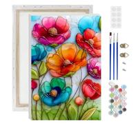 AIRDEA Coquelicots Peinture Numero Adulte, Fleurs en vitrail DIY Kit Activité Manuelle Peinture Acrylique, Peinture par Numero Adulte avec Pinceaux et Acryliques 20x30 cm (Encadrée)