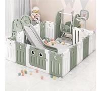 Aire De Jeux Portable pour Enfants, Parc Pliable, 16 Panneaux, Parc en Plastique, Barrière Rampante, pour Balançoires, Toboggan Et Panier pour Enfants, Aire De Jeux Sécurisée