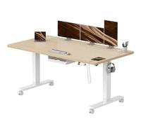 Airfish Bureau Assis-Debout Électrique 160x80cm, 3 Mémoires, USB-C, Beige | Charge 70 kg, Hauteur Réglable 72-118 cm, Rappel anti-sédentarité, Moteur Silencieux, Télétravail & Gaming