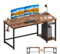 Airfish Bureau avec Rangement 140cm avec 2 Étagères Réglable, Bureau Informatique pour Télétravail Réversible à Gauche et à Droite, Cadre en Acier, Postes de Travail pour Domicile, Marron Rustique