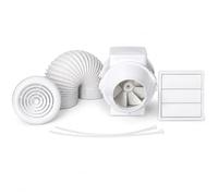 Airflow Aventa Kit Extracteur 125mm avec minuterie - conduit 6m, attaches, grilles blanches, silencieux, 2 vitesses, garantie 3 ans