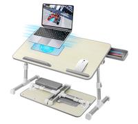 AirOpen Table de Lit pour Ordinateur Portable, Pliable, Réglable en Hauteur et Angle, Plateau de Lit avec Tiroir/Refroidisseur PC Portable, Table pour Canapé/Sol (60 x 34 cm, Beige)