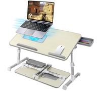 AirOpen Table de Lit pour Ordinateur Portable, Pliable, Réglable en Hauteur et Angle, Plateau de Lit avec Tiroir/Refroidisseur PC Portable, Table pour Canapé/Sol (53 x 30 cm, Beige)