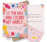 AIROW Carte d'anniversaire artistique aquarelle pour maman Colors My World - Format A5 standard - Impression double face - Design original - Enveloppe et lot d'autocollants assortis inclus