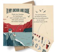 AIROW Carte de remerciement pour grand-père - Ancre de pêche vintage et guide de vœux pour anniversaire de grand-père - Format A5 standard, impression double face, design original, enveloppe et