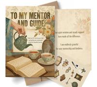 AIROW Carte de remerciement pour mentor et guide, cadeau de reconnaissance sincère pour enseignant, patron, conseiller, thé et livre vintage chaud, format A5, impression double face, enveloppe et