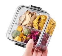 Airtight Food Storage Containers - 460ml Sugar Container | 4 Compartments | Clear Tea Box with Lid Cereal Storage Container for Tea Dry Flower Snack Seasoning Kitchen Pantry Cabinet Counter