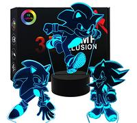 AIRUEEK 3Pack Sonic Hedgehog Lampe 3D Illusion Veilleuse-16 Variations De Couleurs/1 TéLécommande-Décoration De Chambre Créatif Figurine Anime Cadeaux Pour Enfants Garçons Hommes Sonik Fans