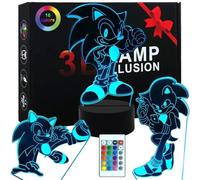 AIRUEEK 3Pack Sonic Hedgehog Lampe 3D Illusion Veilleuse-16 Variations De Couleurs/1 TéLécommande-Décoration De Chambre Créatif Figurine Anime Cadeaux Pour Enfants Garçons Hommes Sonic Fans