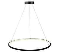 AIRUI 1 Lumière Cercle Lumière Pendante LED Métal Acrylique Lustre Moderne Suspendu Réglable Lumière Suspendue pour Le Salon Chambre à Coucher Cuisine,Black+WarmLight-60cm