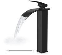 Airuida Robinet de salle de bain cascade noir mat en laiton à poignée unique avec grand bec rectangulaire pour lavabo