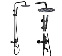 Airuida SUS304 Ensemble de douchette d'extérieur avec douchette en acier inoxydable 20,3 cm, pommeau de douche effet pluie, bec de baignoire, support mural triple fonctions