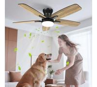 Airwit 106cm Ventilateur de Plafond Silencieux avec Lumière et Télécommande | Moteur DC réversible, 6 vitesses, pales double face bois/noir, éclairage LED, montage plafonnier, chambre, salon, cuisine