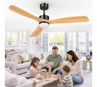 Airwit 152cm Grand Ventilateur Plafond avec Lumière Pales en Bois Massif | LED réglable, télécommande, moteur DC silencieux et réversible, pour grand salon, terrasse et espace extérieur