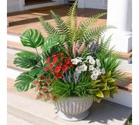Aisamco 22 pièces Plantes artificielles pour la décoration extérieure, tiges de Verdure Artificielle Fausses Feuilles en Plastique résistantes aux UV pour Patio Jardin Porche Jardin jardinière