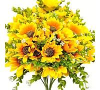 Aisamco Lot de 6 bouquets de tournesols artificiels résistants aux UV pour la maison, la véranda, le jardin, la décoration de fête de mariage, les bouquets de mariée, les compositions florales