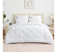 Aisbo Couette Blanche 240x260 Tempéré Douceur - Couette 2 Personnes 300g/m² Microfibre Douce, Couette 4 Saison 240 x 260 Matelassée Losangée avec 8 Bandes Pratiques, Entretien Facile