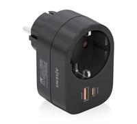 Aisens Multiprise Murale Multifonction avec 1 Prise + 1xUSB-C 20W PD3.0 - 1xUSB-A 20W QC3.0 - Noir