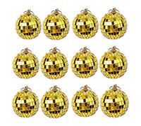 Aisuoka 12-PCS Miroir Disco Boule Suspendue Décoration de, Accessoires de Scène (2 Pouces, Or)