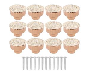 Aisuoka Boho Rotin Commode Boutons Ronds en Bois Tiroirs Boutons Faits à la Main en Osier Tissé et Vis pour Boho Meubles Boutons Beige 12 PièCe SéRie