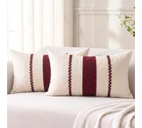 Aisybaklyn Housse de Coussin Bohème Texturé Bordeaux 30x50 cm Lot de 2 | Déco salon, rayures, chic français, automne, canapé lin, amateurs d'art, chaleureux, tissu respirant, style naturel