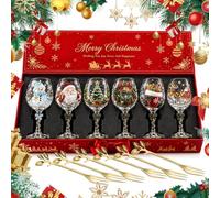 AIUTG Coffret cadeau de collection de verres à vin de Noël, 6 tasses en verre de Noël avec motifs de vacances assortis et cuillères décoratives assorties(6PC#)