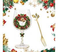 AIUTG Coffret cadeau de collection de verres à vin de Noël, 6 tasses en verre de Noël avec motifs de vacances assortis et cuillères décoratives assorties(E1#)
