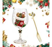 AIUTG Coffret cadeau de collection de verres à vin de Noël, 6 tasses en verre de Noël avec motifs de vacances assortis et cuillères décoratives assorties(F1#)