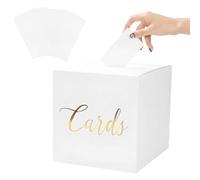 AIWXEEU Boîte à Cartes de Mariage avec 10 Cartes Blanches, 22cm Urne Mariage Carton, Boîte Cadeau pour Réception, Anniversaire, Fête de Diplôme, Baby Shower, Blanche avec des lettres dorées à chaud