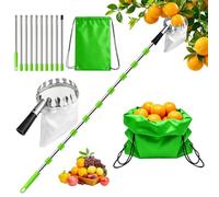 Aixxikum 4M Cueille Fruit Telescopique, Vert Perche pour Cueillir Les Fruits en Acier Inoxydable avec Sac en Tissu, Ramasse Pomme pour Pommes, Poires, Oranges, Pêches