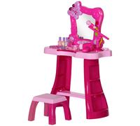 AIYAPLAY 15 PCS Coiffeuse enfant avec tabouret et miroir, lumière, musique, microphone, sèche-cheveux, espace de rangement