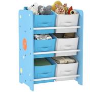 AIYAPLAY Bibliothèque Enfant dès 3 Ans avec 6 boîtes Bleu 43x30x60cm | Étagère à jouets avec boîtes en tissu non tissé amovibles, organisateur de jouets pour chambre et nursery