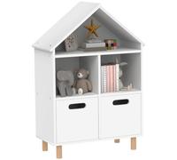 AIYAPLAY Bibliothèque Enfants 3 Niveaux 2 Tiroirs 63,7x29,7x89,5 cm Blanc | Meuble de Rangement, Forme Maison, pour Chambre à Coucher Et Chambres d'Enfants
