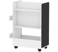 AIYAPLAY Bibliothèque pour Enfants 3-8 Ans à Deux Faces, Étagère Porte-jouets avec Roulettes et Tableau Noir, Blanc