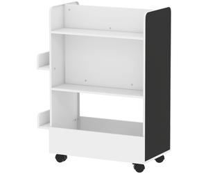 AIYAPLAY Bibliothèque pour Enfants 3-8 Ans à Deux Faces, Étagère Porte-jouets avec Roulettes et Tableau Noir, Blanc