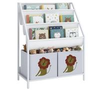 AIYAPLAY Bibliothèque pour Enfants à 4 Niveaux, Étagère à Livres pour Enfants avec Porte-Livres et Tiroir en Tissu, Meuble de Rangement pour Chambre ou Salle de Jeux, 60 x 30 x 76 cm, Blanc