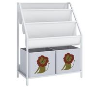 AIYAPLAY Bibliothèque pour Enfants à 4 Niveaux, Étagère à Livres pour Enfants avec Porte-Livres et Tiroir en Tissu, Blanc