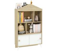 AIYAPLAY Bibliothèque pour enfants avec 4 cubes ouverts et étagères supérieures, étagère à jouets avec meuble inférieur en bois, pour chambre d'enfant, salon et jardin d'enfants, 80x30x140.5 cm, blanc