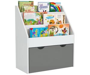 AIYAPLAY, bibliothèque pour enfants de 3 à 8 ans, avec 3 étagères et un tiroir inférieur, en MDF, dimensions : 62,5 x 30 x 70 cm, couleur : gris