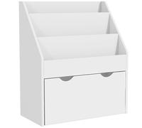 AIYAPLAY Bibliothèque pour enfants Multi-Rangement avec 3 niveaux d'étagères et un tiroir, 62,5L x 30l x 70H cm, blanc