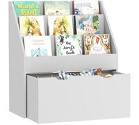 AIYAPLAY Bibliothèque pour Enfants Rangement pour Livres et Jouets Multi-Rangement avec 3 Niveaux d'étagères et tiroir, 62,5L x 30l x 70H cm, Gris