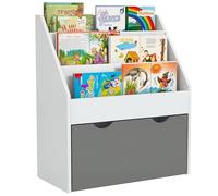 AIYAPLAY Bibliothèque pour Enfants Rangement pour Livres et Jouets Multi-Rangement avec 3 Niveaux d'étagères et tiroir, 62,5L x 30l x 70H cm, Gris et Blanc