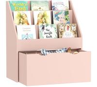 AIYAPLAY Bibliothèque pour Enfants Rangement pour Livres et Jouets Multi-Rangement avec 3 Niveaux d'étagères et tiroir, 62,5L x 30l x 70H cm, Rose