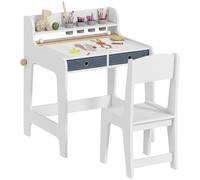AIYAPLAY Bureau Enfant avec Chaise, 2 Tiroirs en Tissu, 3-8 Ans, Blanc | Table Enfant, Étagère, Porte-Gobelet, pour Étude Travail Écrire, Cadeau Garçon Fille