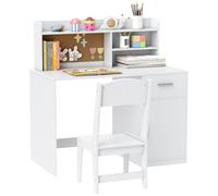 AIYAPLAY Bureau Enfant avec Chaise, 3-12 Ans, 90,2x48,1x 90,8cm, Blanc